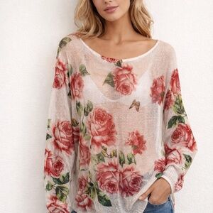 Floral Sheer Knit Sweater